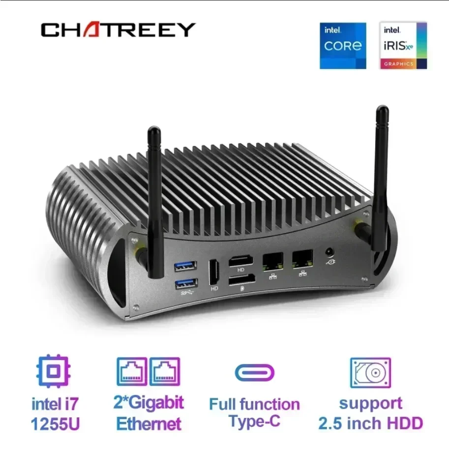 Chatreey  Intel i5 1145G7 1235U i7 1255U TK11- F/TK12- F Fanless Mini PC Gaming Desktop Computer 3x4K@60GHZ  Support NVME SSD