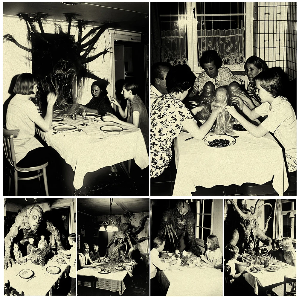 Dinner With Monsters,Gothic Photography Wall Art, Canvas Painting,Creepy Horror Photo, Vintage Art Poster Print, Home Decoration