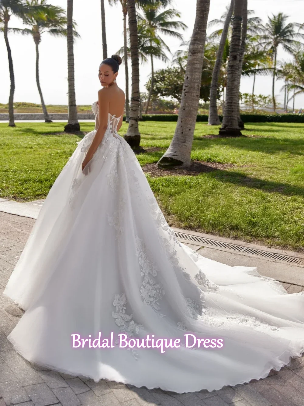 Personalizado requintado 3d flor vestidos de casamento feminino uma linha rendas vestidos de baile de noiva apliques trem varredura vestidos de novia