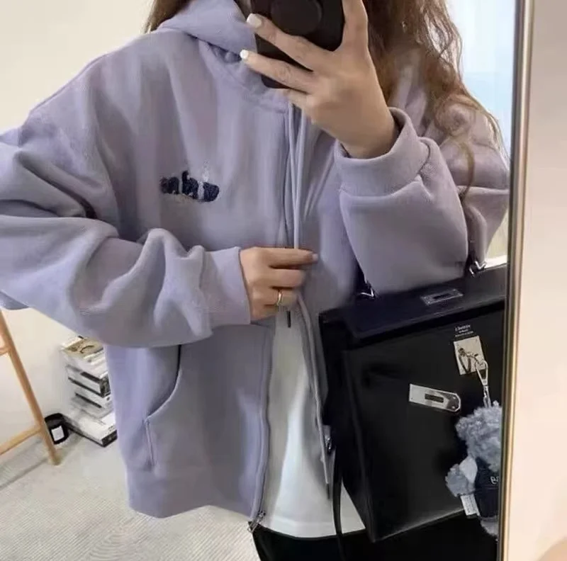 

Худи на молнии с вышивкой медведей, свободный крой, для пар, Brandy BM, американский стиль, с вышивкой медведей, верхняя одежда для женщин