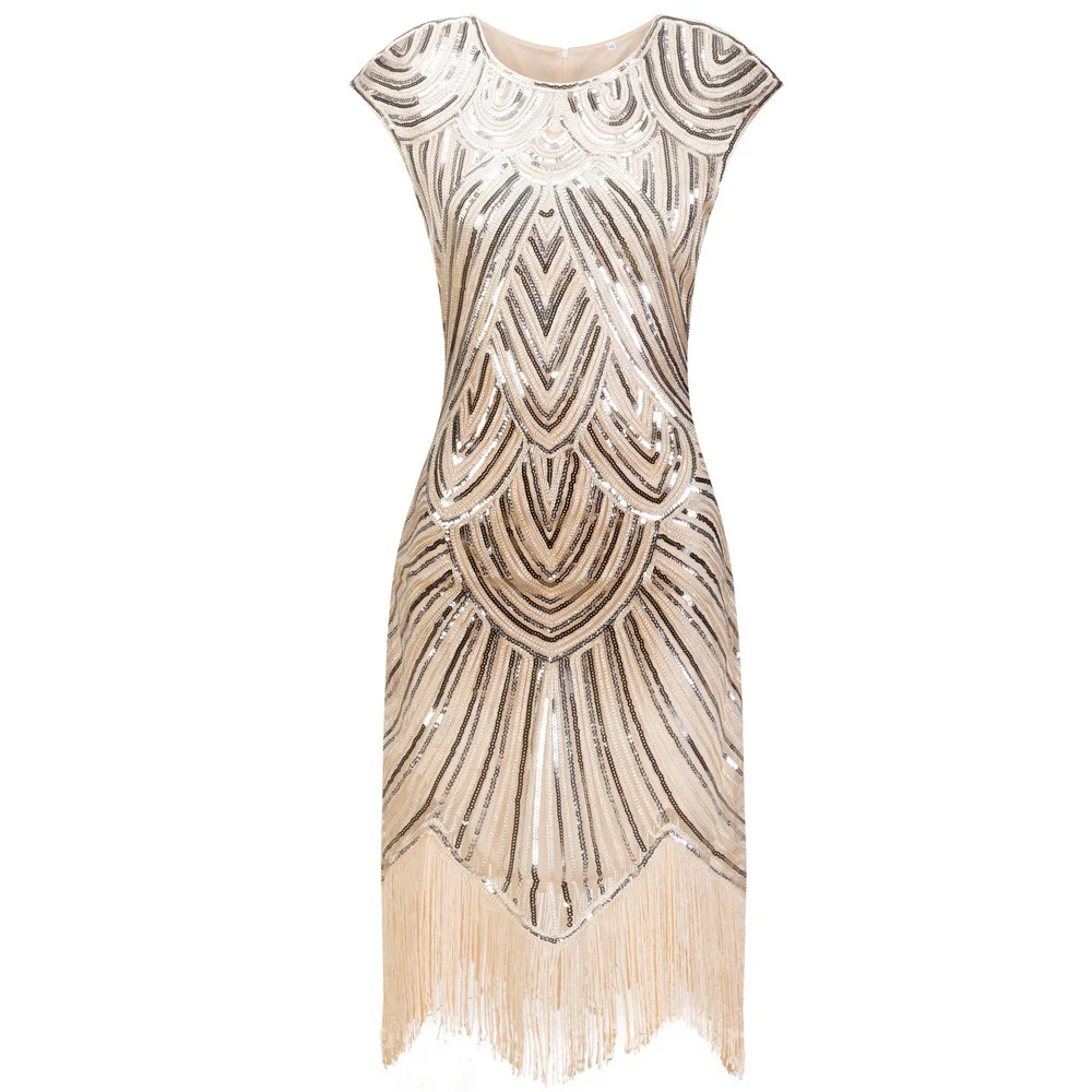 

Vintage 1920s Flapper Great Gatsby Dress O-Neck Cap Sleeve Sequin Fringe Party Midi Dress Vestidos Verano 2019 Summer Dress