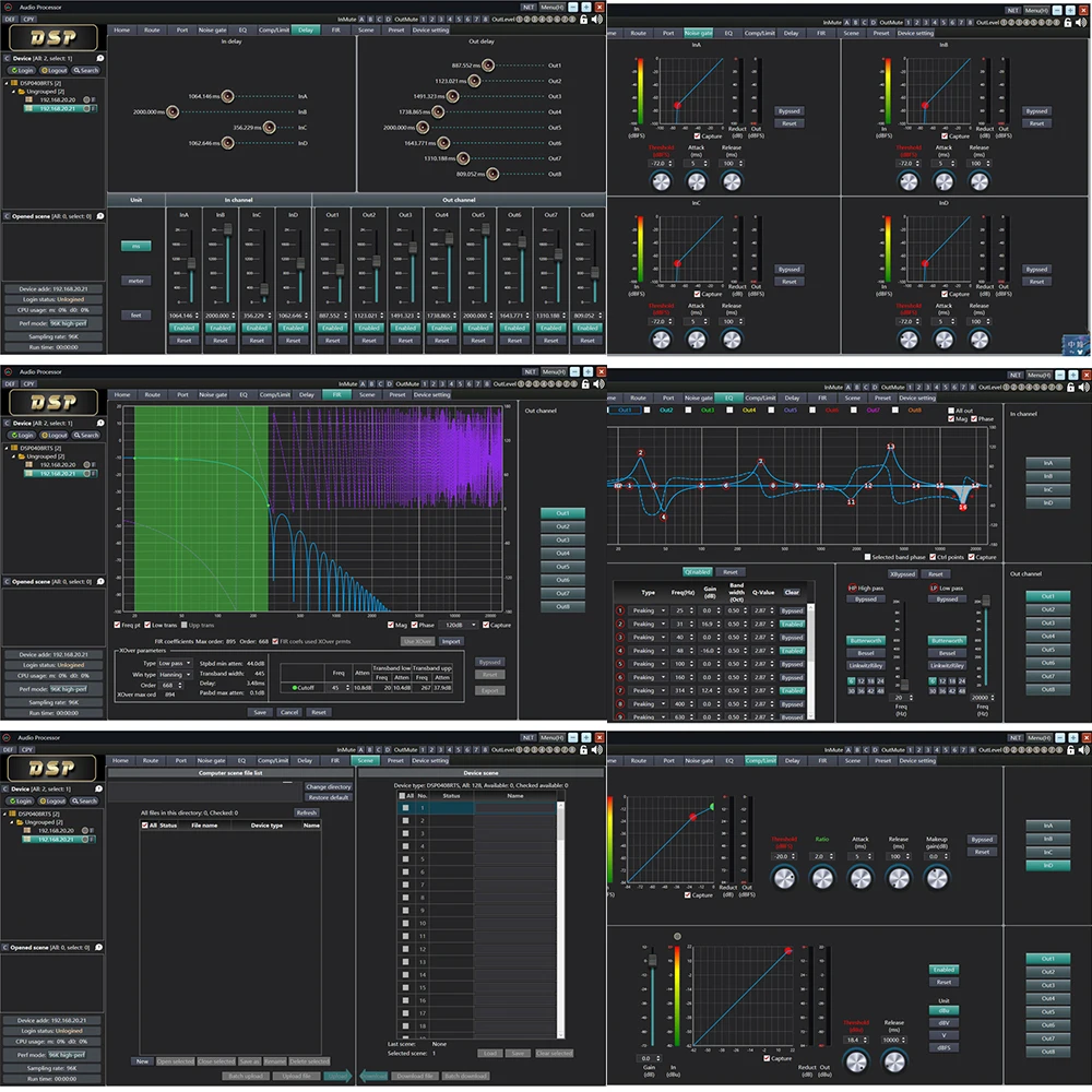 Imagem -06 - Paulkitson Processador de Áudio Digital Profissional com Sistema de Gerenciamento de Alto-falante Fir Aes Out 4in 8out 96k 32bit Processador de Som Dsp Auto Fir eq