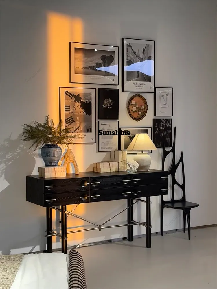 

Medieval style living room entrance cabinet, high-end black storage drawer cabinet