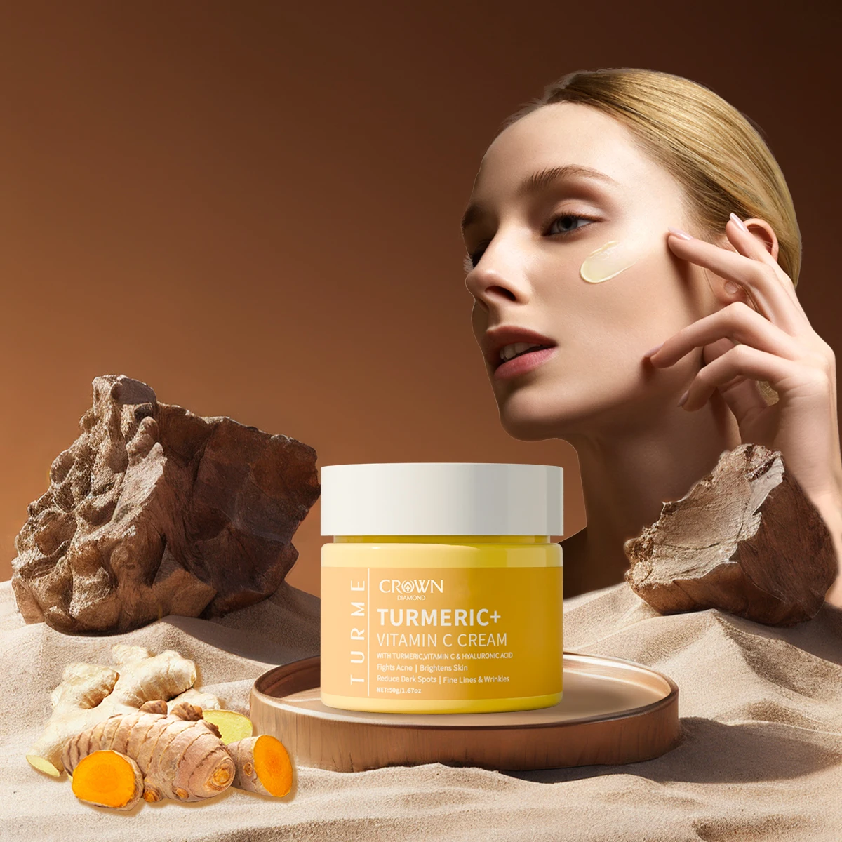 Crema Facial blanqueadora de cúrcuma, eliminación de arrugas, aclara las líneas finas, hace que el aspecto de la piel más joven, hidrata el cuidado Facial