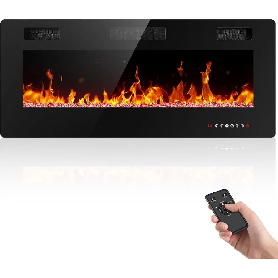 

42-дюймовый встраиваемый и настенный электрический камин с дистанционным управлением для обогрева гостиной или спальни, линейный дизайн с