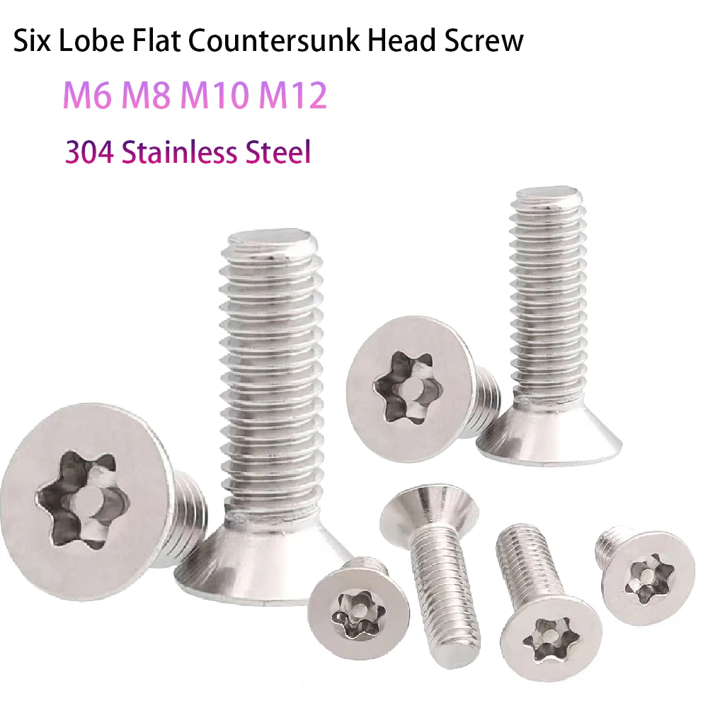 304 Stainless Steel M6 M8 M10 M12 With Pin Tamper Proof Security Bolt Screws L= 8-60mm Six Lobe Torx Flat Countersunk Head Screw