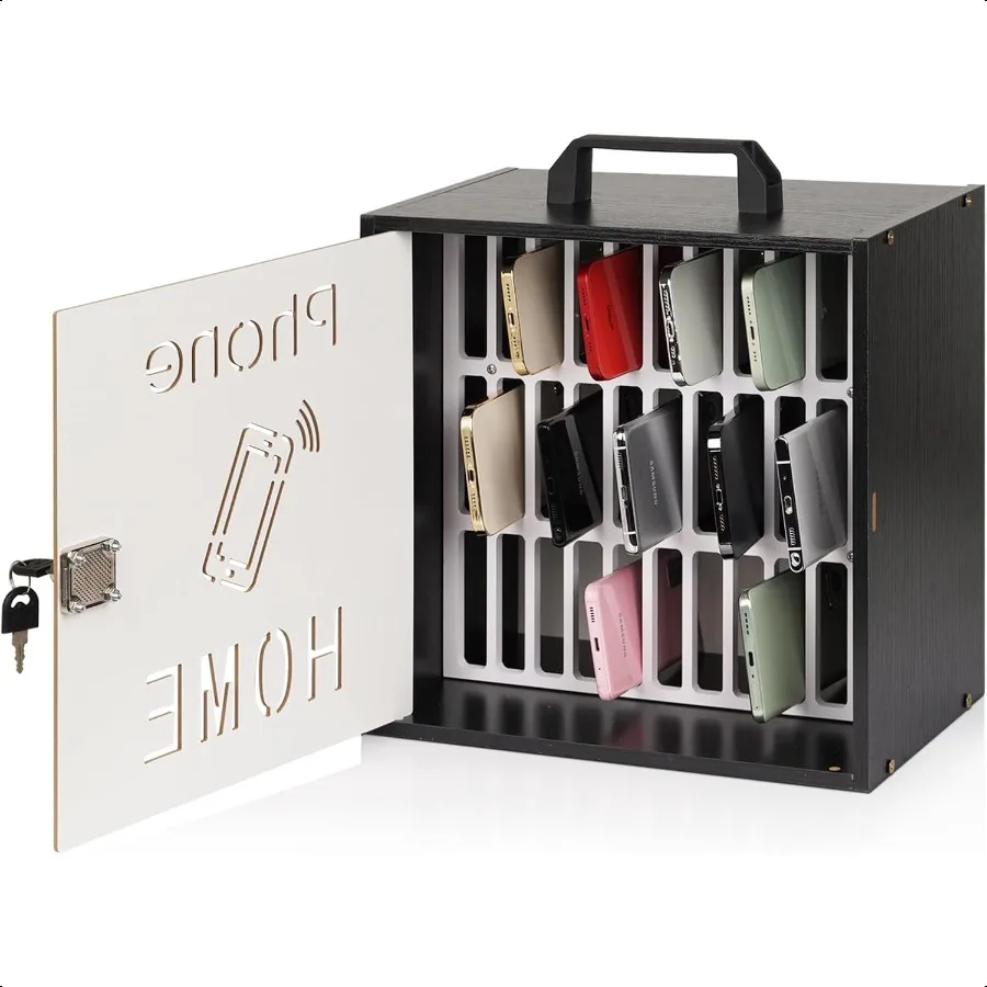 

Cell Phone Holder Classroom 33 Slots Wooden Cell Phone Storage Cabinet Pocket Chart with Handle and Security Lock for Classroom