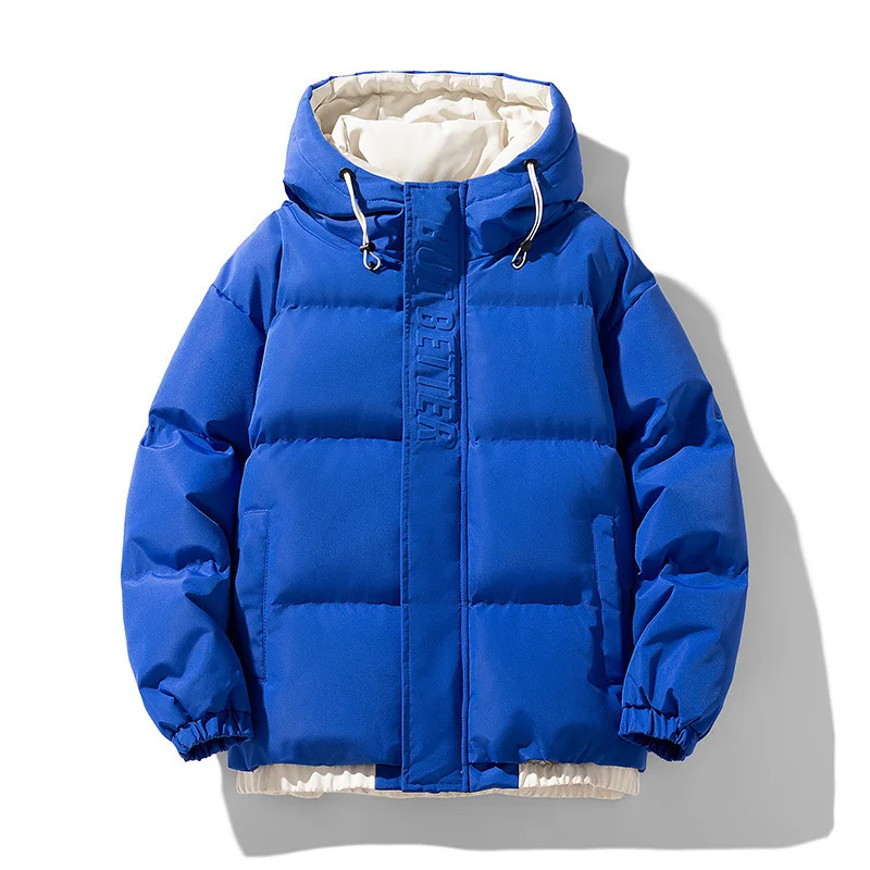 KIDWHXR Parkas Coat Man Winter Thicken Contrast Color Male Outerwear Korean Long Sleeve Zipper Men Loose Casual Warm Jacket