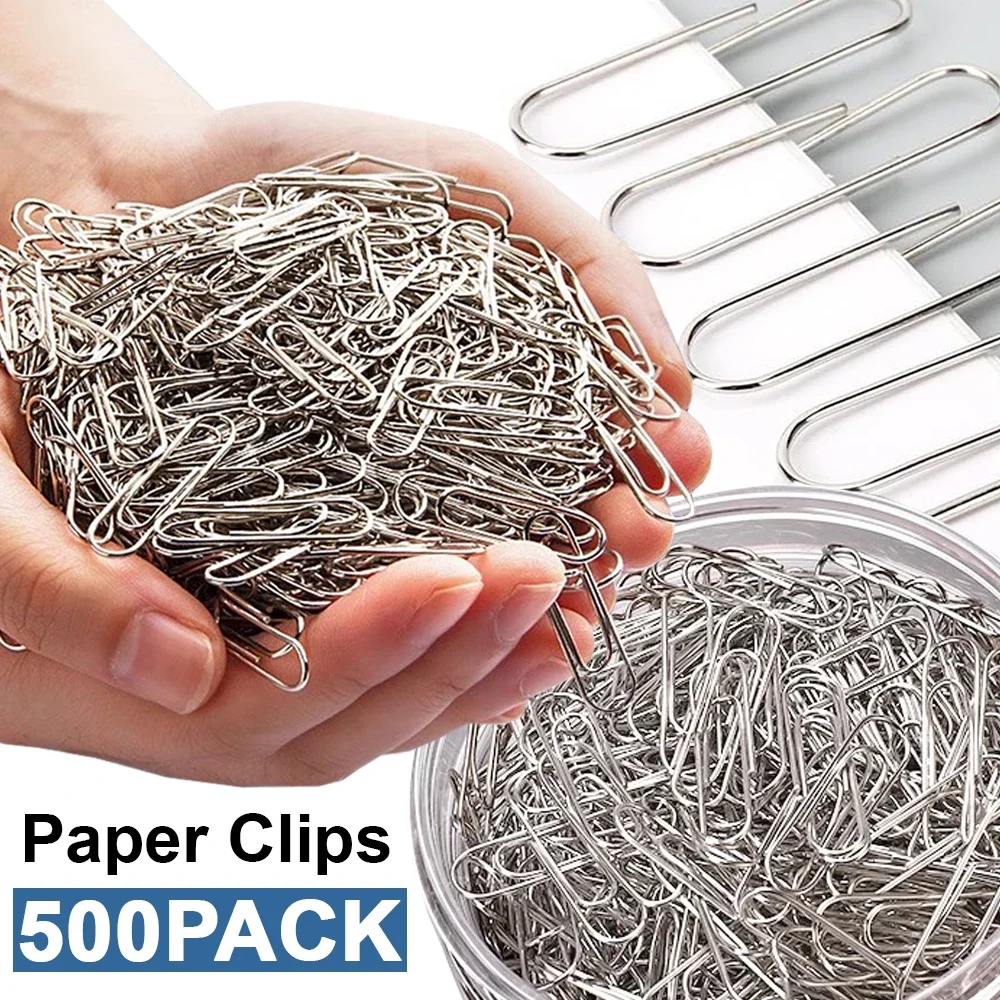 500/300/100/50PCS Metal Silver Paper Clips for Paperwork Stainless Steel Bookmark Paperclips Organizers Office School Supplies