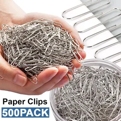 500/300/100/50PCS Metal Silver Paper Clips for Paperwork Stainless Steel Bookmark Paperclips Organizers Office School Supplies