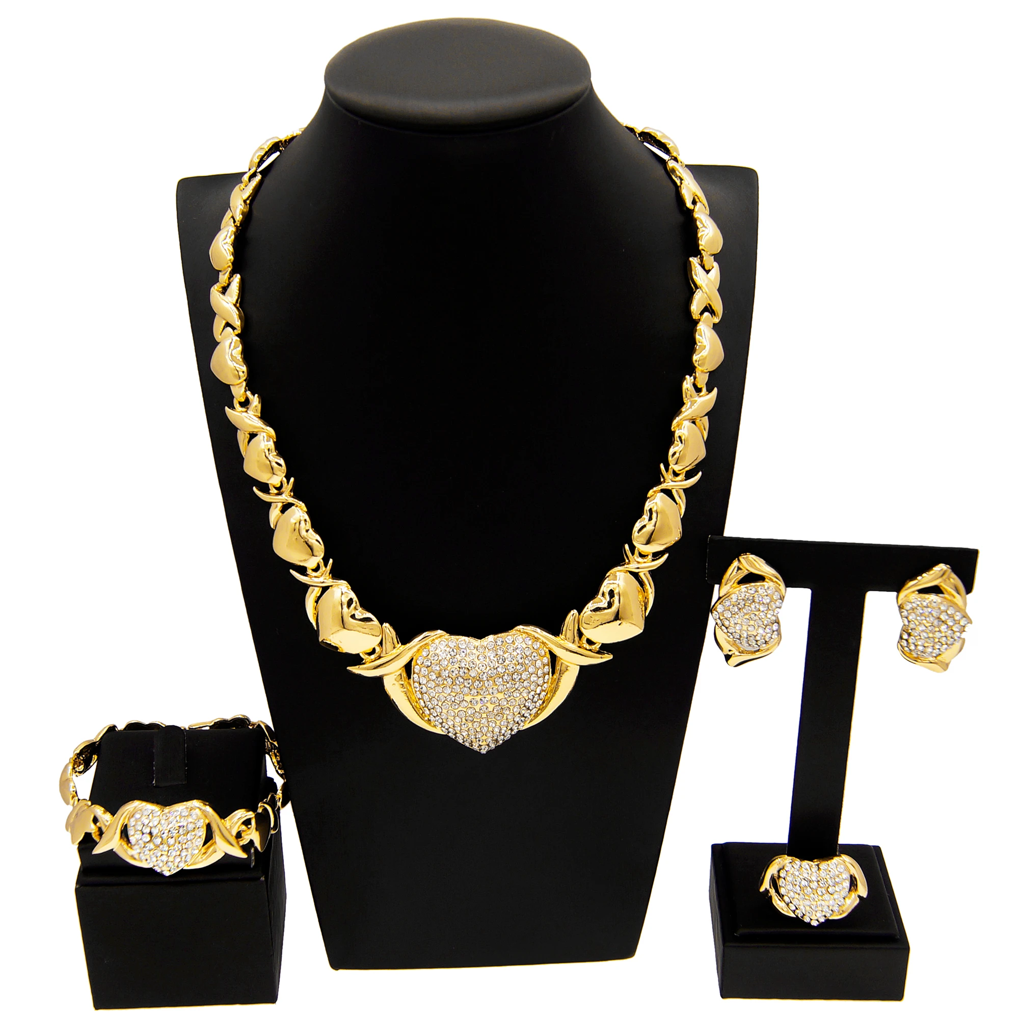 Frau Herz Halsketten Schmuck Sets Ohrringe Zubehör XOXO Vergoldung Schmuck Sets Hochzeit Schmuck Geschenke Liebe Halsketten