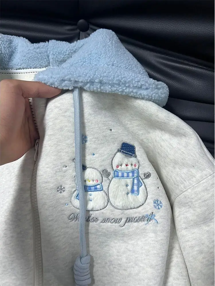 Cardigan ouvert à capuche pour femme, sweat-shirt rétro brodé, vêtements d'extérieur amples, tendance hiver 2025, nouveau style coréen