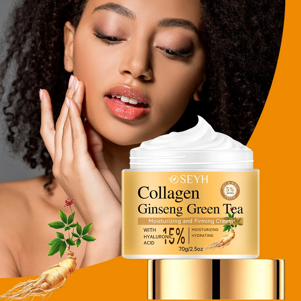40g/70g Ginseng Green Tea Collagen Face Cream - Hydrating Moisturizer Tightens Skin Sensitivity Friendly Alcohol-Free Lightweigh