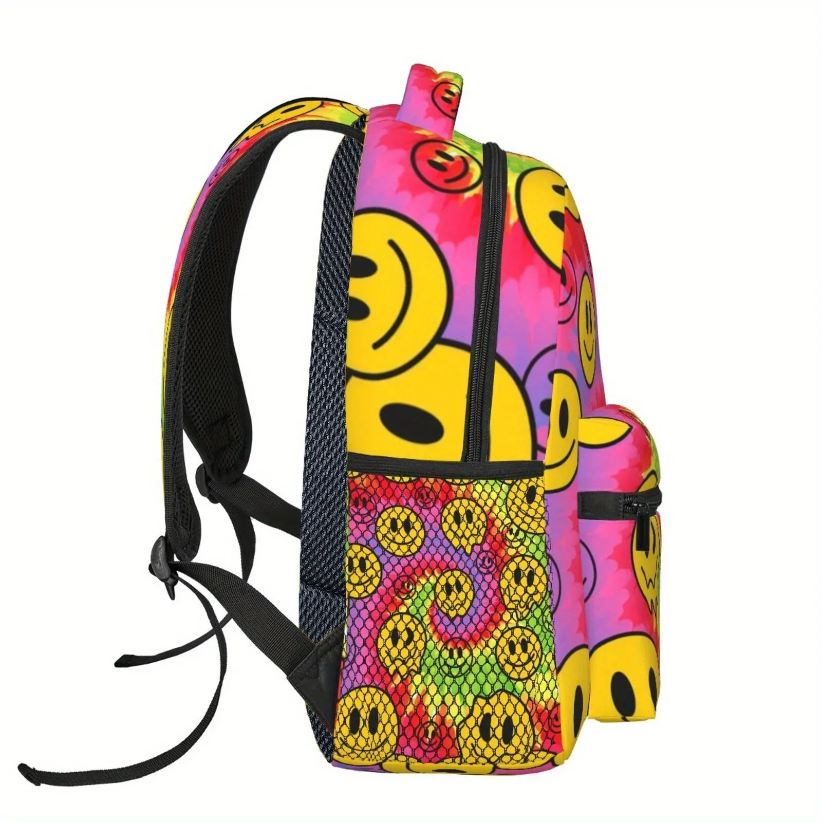 Custom Bag 1pc Fun Face Backpack - Large Capacity, Double Zipper Closure, Lightweight & Durable Polyester Fiber, Casual Style