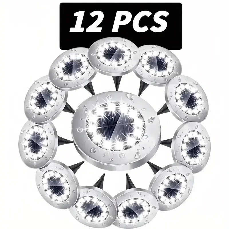 

12 Pack Outdoor Solar Lights, IP65 Waterproof LED Underground Lights for Yard, Terrace, Garden, Lawn, Balcony, Outdoor Pathway