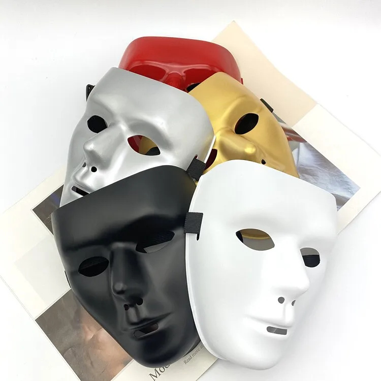 WeirdGoth White Full Face Hip Hop Mask, Hand Painted Abstract Ghost Mask Men Halloween Live Masquerade Prop Wholesale