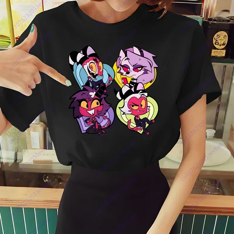 Women\'s Helluva Boss T Shirt Summer Short Sleeve Printed Chewing Print Funny Harajuku Tshirt Tops Men\'s T-shirt Streetwear