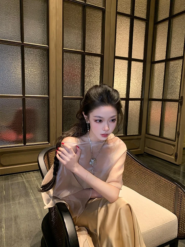 

New Chinese Style Two-Piece Set High-End Sensation Sunscreen Waist-Cinching Strap Fish Tail Dress for Elegant Ladies