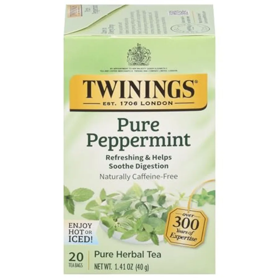 Té de Hierbas de Menta Pura Twinings en Bolsitas Individuales, Paquete de 20 Unidades, Sabor a Menta Fresca, Sin Cafeína Natural