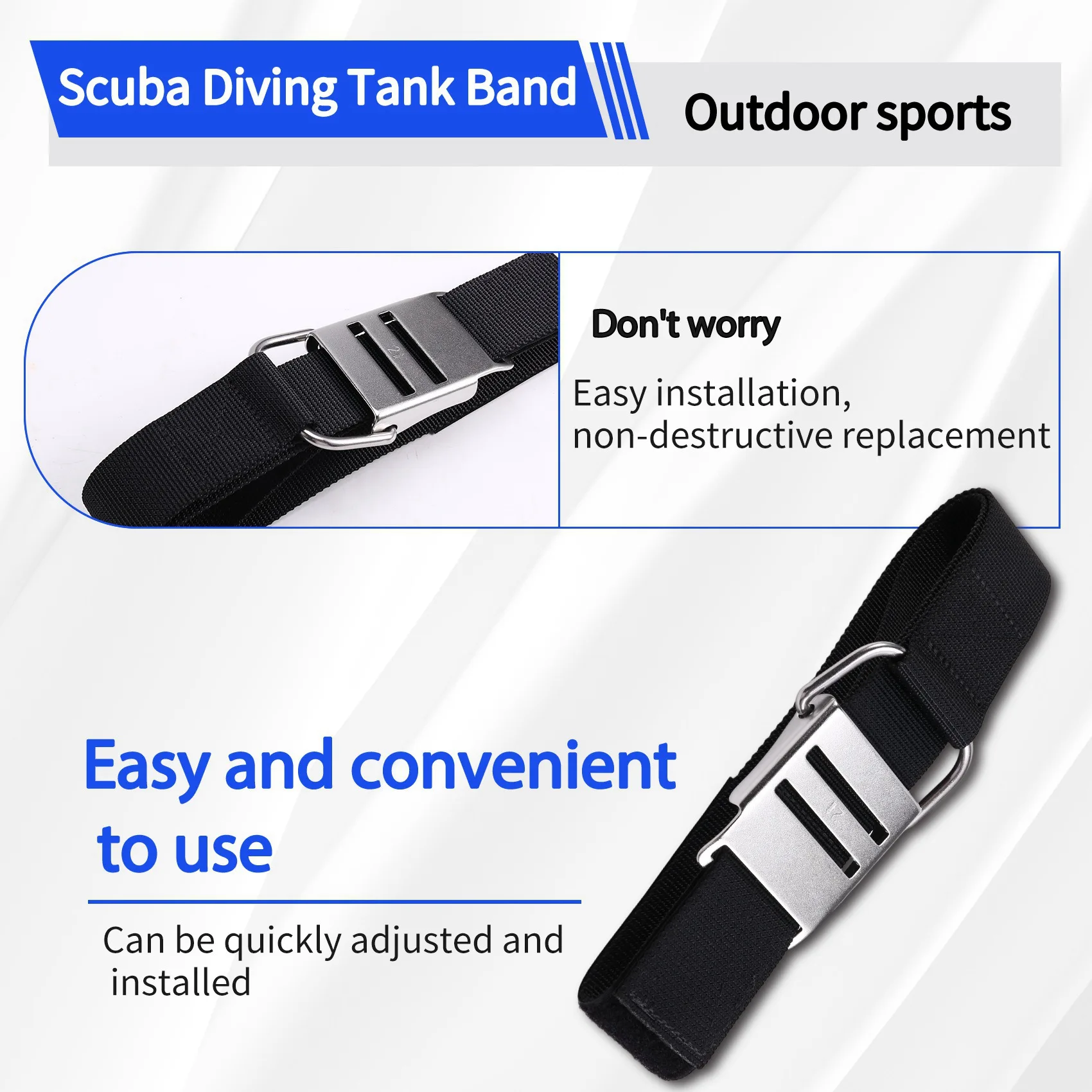 T22C 2pcs Scuba Diving Tank Band with Stainless Steel Cam Lock Buckle Diving Cylinder Tank Band Belt Mounting Bracket