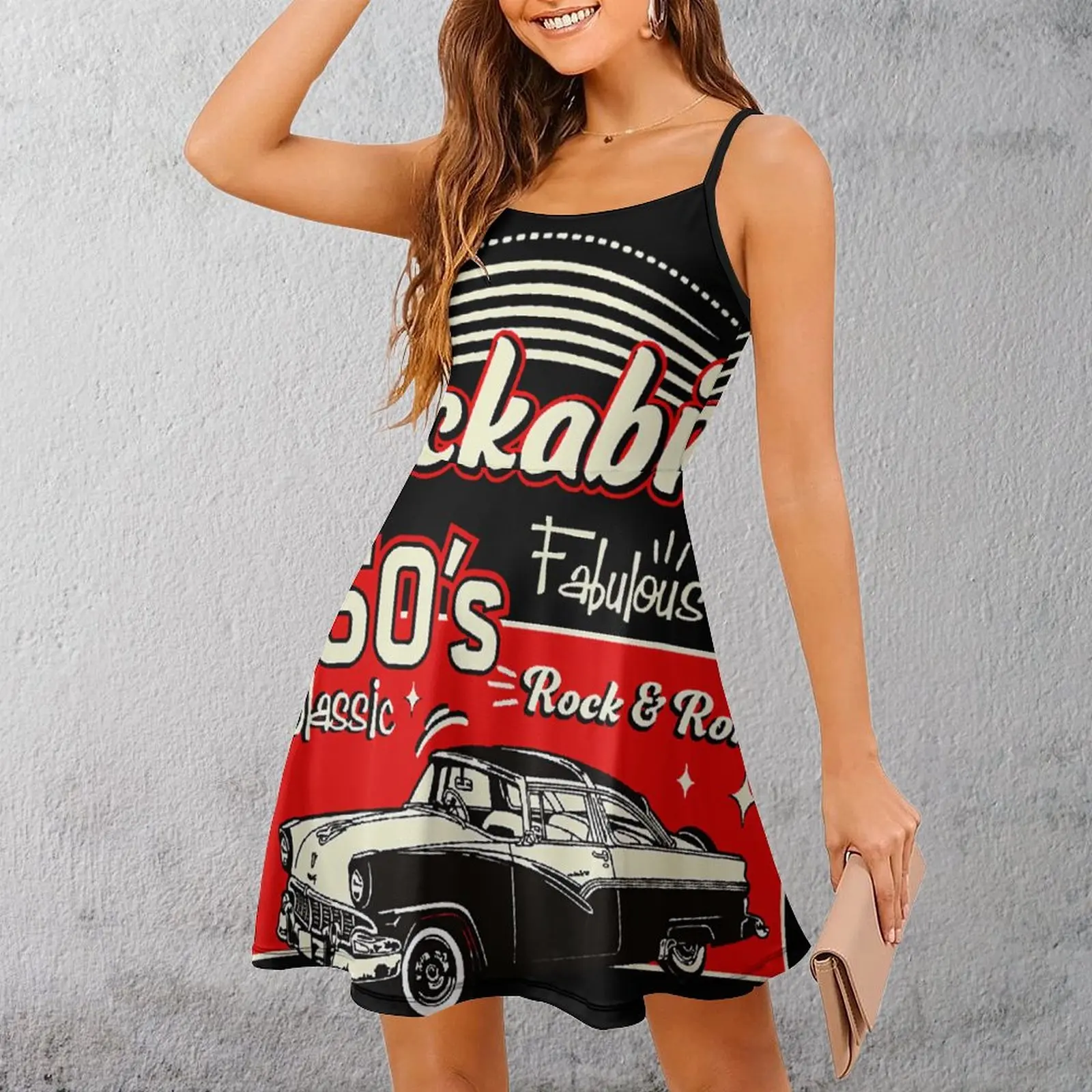 Rockabilly Style Sock Hop Fifties Doo Wop Music Women's Sling Dress Funny Graphic Sexy Woman's Clothing Humor Graphic  Vacations