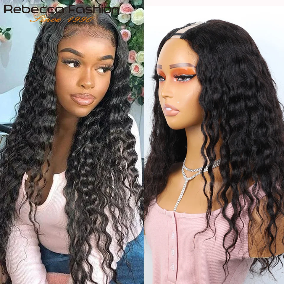 Choice U Part Human Hair Wigs Loose Deep Wave Brazilian Hair Wigs Natural Black Jerry Curl Glueless V Part Wigs 180D Wholesale