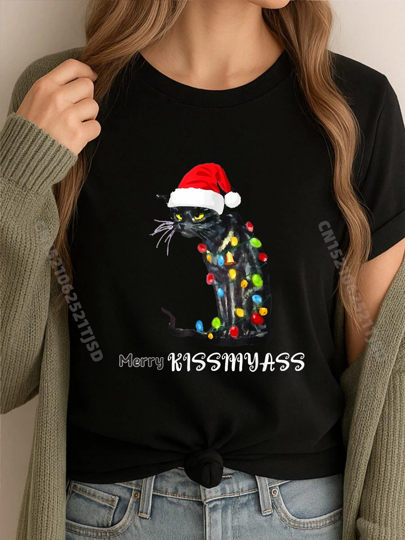 

Cat Merry Kissmyass Christmas Cat Graphic T Shirts Graphic T Shirts Loose