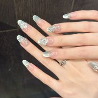 10Pcs Aurora Handmade False Nails with Jelly Glue Long Almond Fake Nail Art Shell Design Press on Nails Full Cover Manicure Tips
