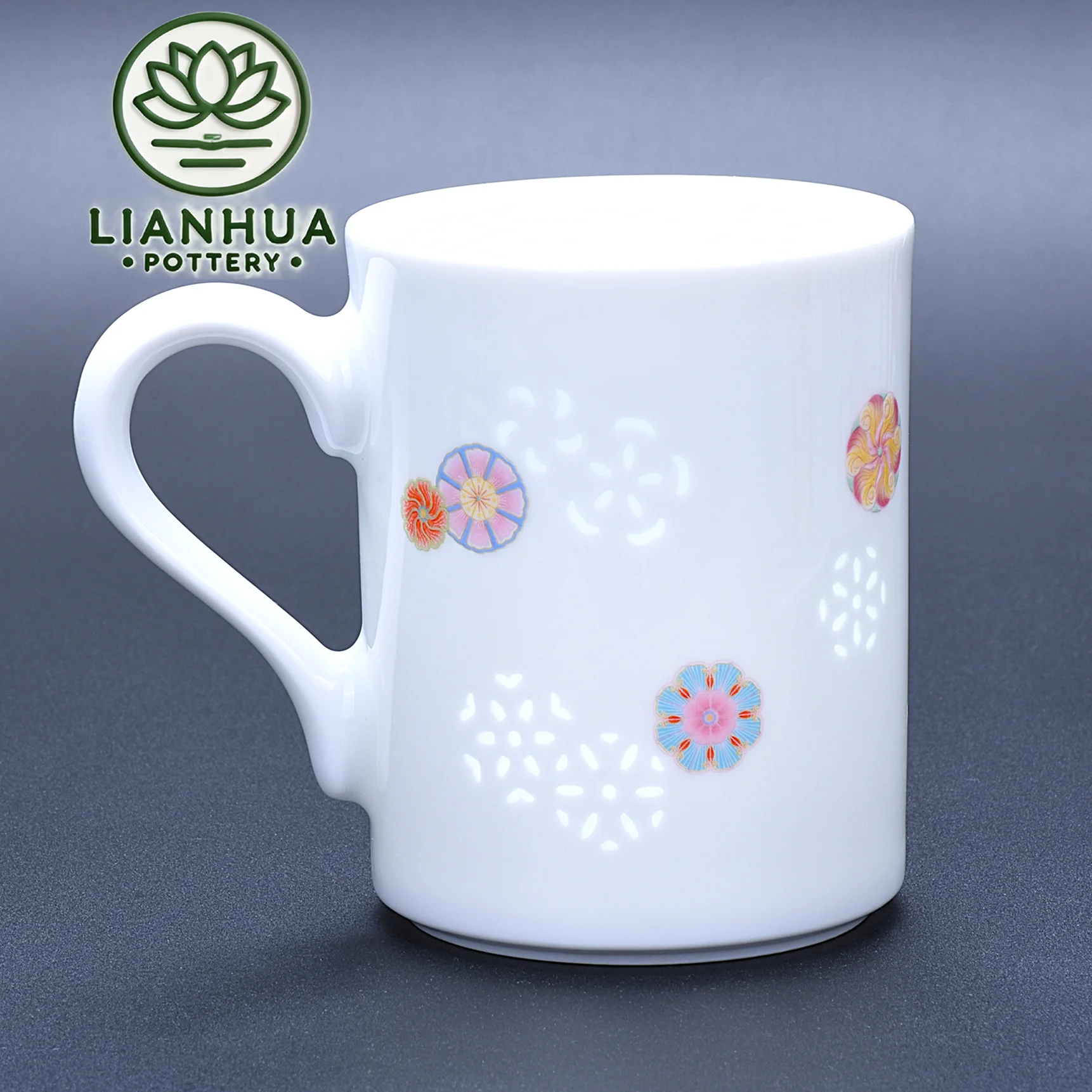 

LIANHUA POTTERY Linglong Porcelain Mug 350ml Handcrafted Pastel Floral Design Luxury Wedding Anniversary and Birthday Gift