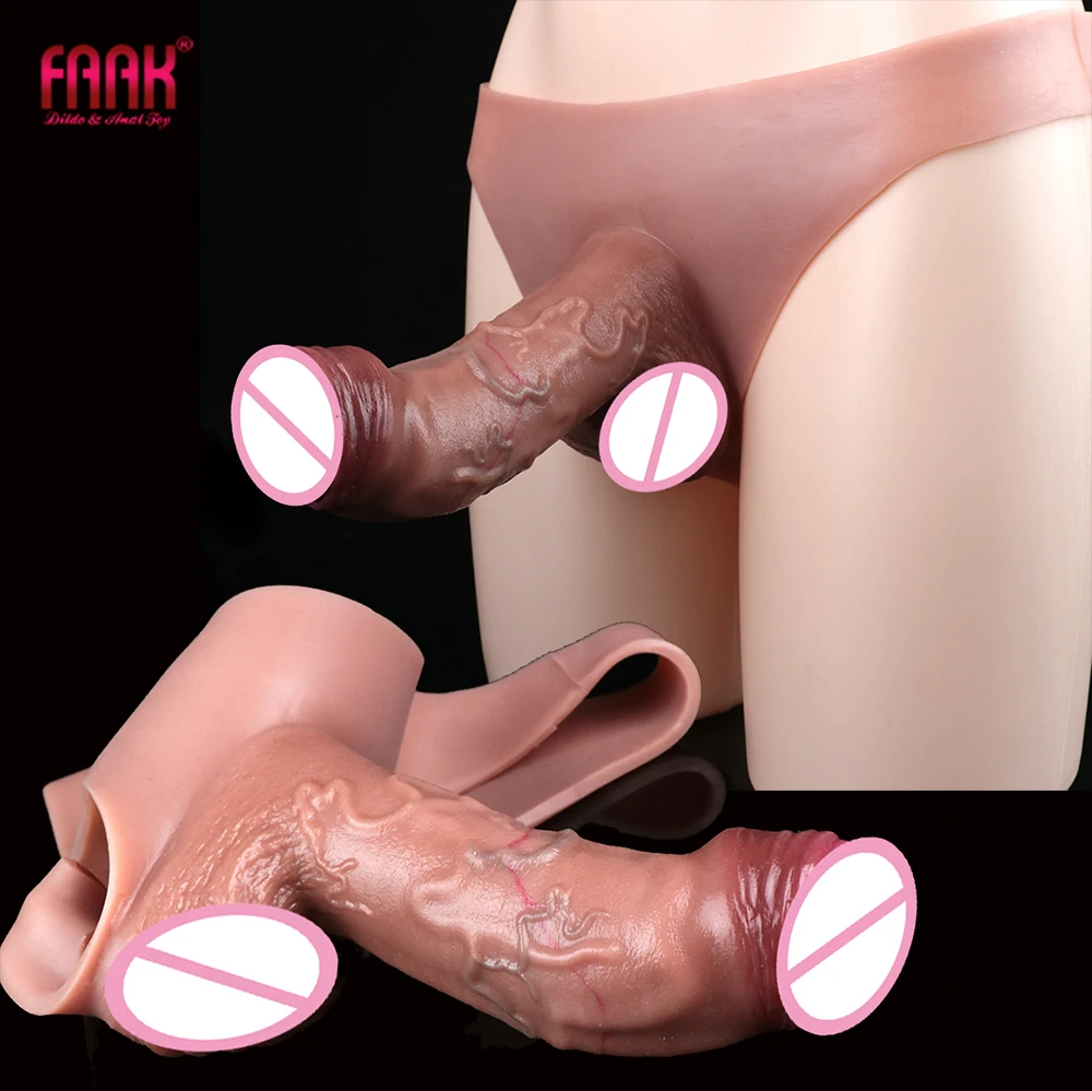 FAAK Silicone Penis Sheath Enlarger Panties Adult Wearable Realistic Male Penis Sleeve Briefs Harness Sex Toys for Men Couples