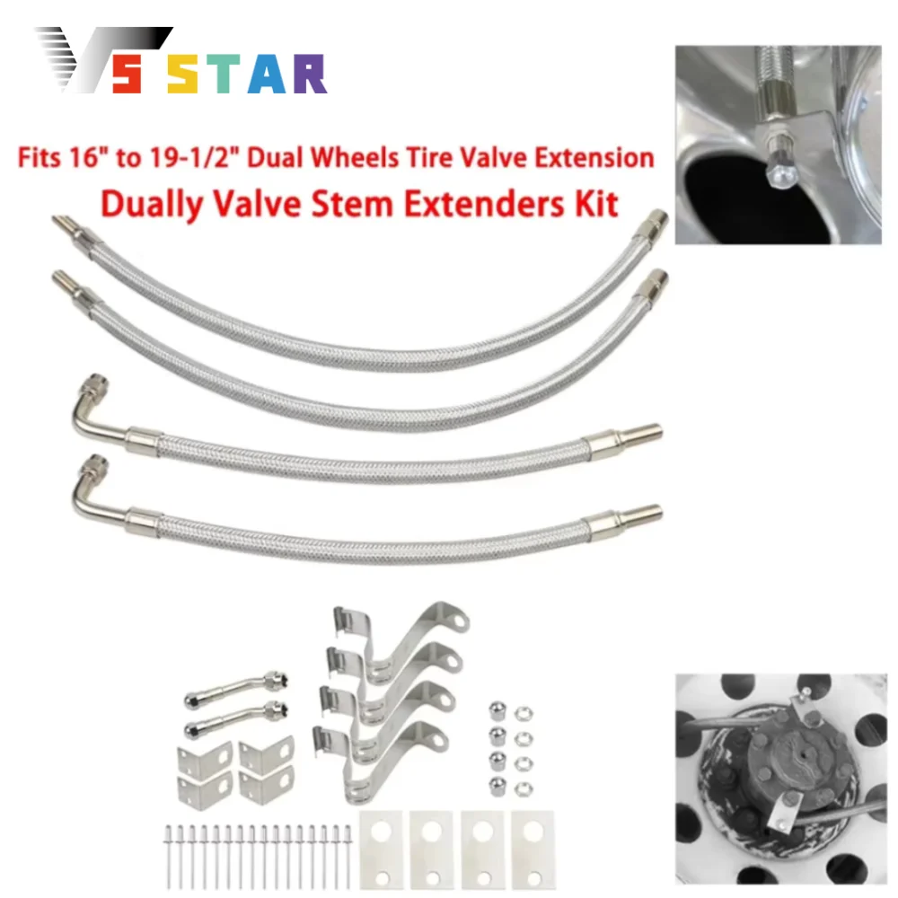 

Высококачественные двойные удлинители штока клапана из нержавеющей стали, комплект от 16 до 19-1/2 дюйма, удлинитель клапана с двумя колесами для автофургонов TB-1052