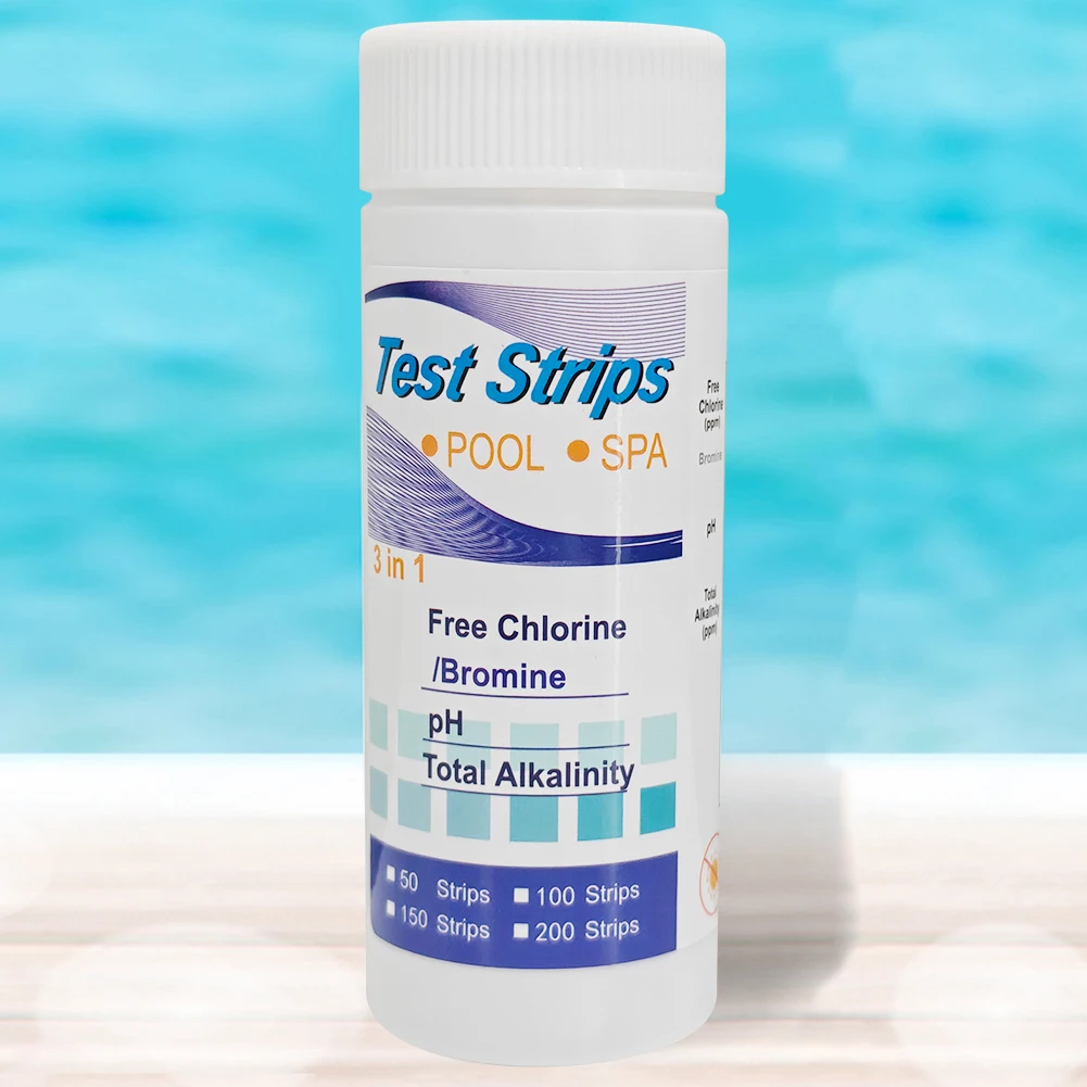 50pcs 3-in-1 Water Tester Paper High Precision Multipurpose Residual Chlorine PH Value Alkalinity Test Strip Pool Accessories