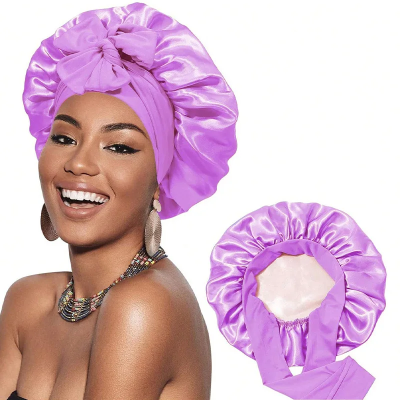 10 pcs Satin Bonnet Silk Bonnet for Sleeping Silk Cap Double Layer Hair Bonnet with Elastic Tie Band for Curly Hair Night Cap