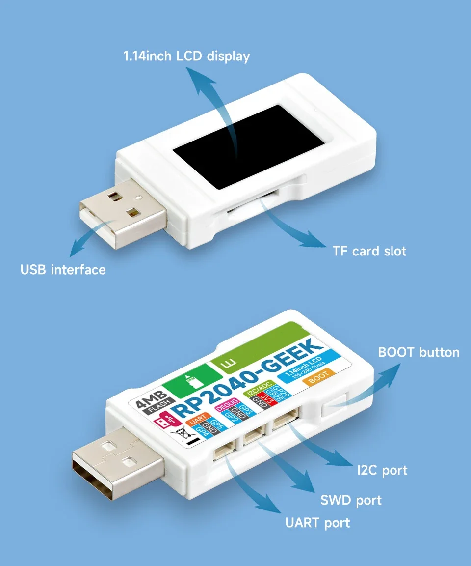 RP2040-GEEK Development Board RP2040 Microcontroller 1.14-inch 65K Colour LCD USB Download Debugger