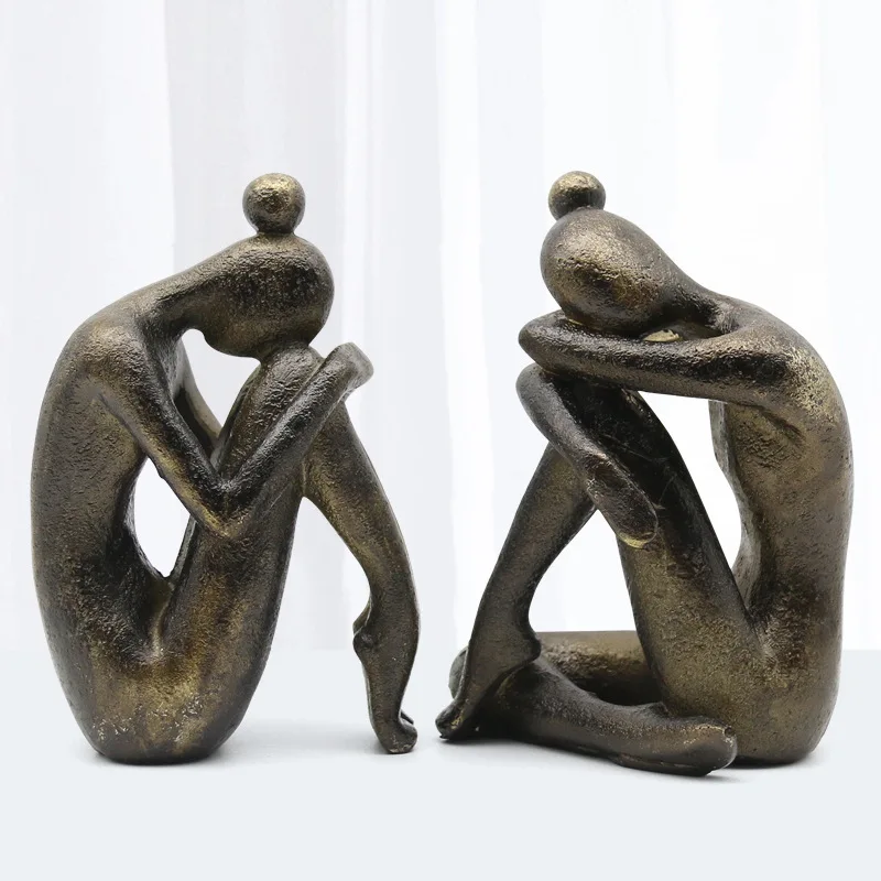 Thinking Statue Bookend Resin Sculpture for Study Desk & Entryway Decor Handmade Home Decor Gift Sculpture Bookend Shelf Decor