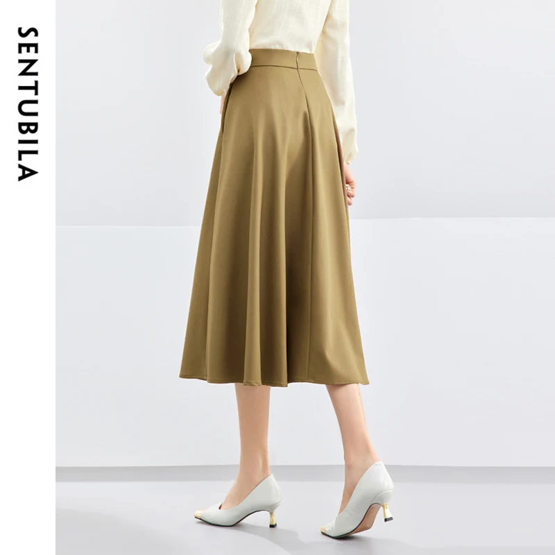 SENTUBILA A-line Black Skirt for Women 2024 Autumn Metal Decoration High Waist Classic Office Lady Long Skirts 141Q51776