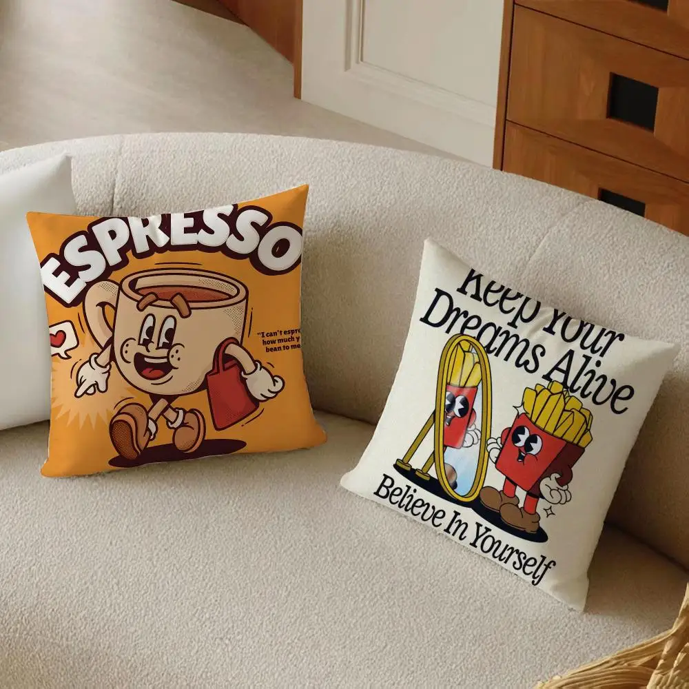Retro Pop Bright Fun Lively Cartoon Food Cushion Cover Sofa Home Decor Living Room Accessory Holiday House Cushion Shell