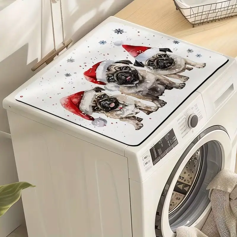 VIKAMA Merry Christmas Golden Retriever Dog Santa Hat Washing Machine Cover Mat Winter Dryer Top Protector Pad Non Slip Decor