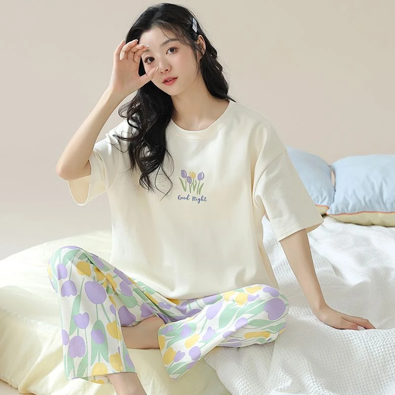 

Лето 2022, пижамные комплекты с короткими рукавами и длинными штанами для женщин, корейская милая одежда для сна с героями мультфильмов, домашняя одежда, Pijama Mujer Femme, домашняя одежда