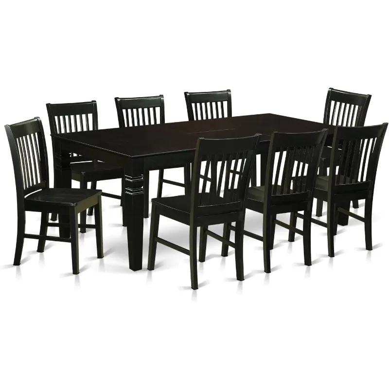 LGNO9-BLK-W 9 Piece Kitchen Table & Chairs Set Includes a Rectangle Dining Room Table with Butterfly Leaf and 8 Dining Chairs