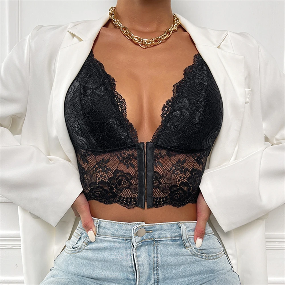 

Sexy Lace Front Closure Push Up Bras For Women Bra Lingerie Deep V Brassiere Underwear Camis Crop Tank Tops Camisole Bralette