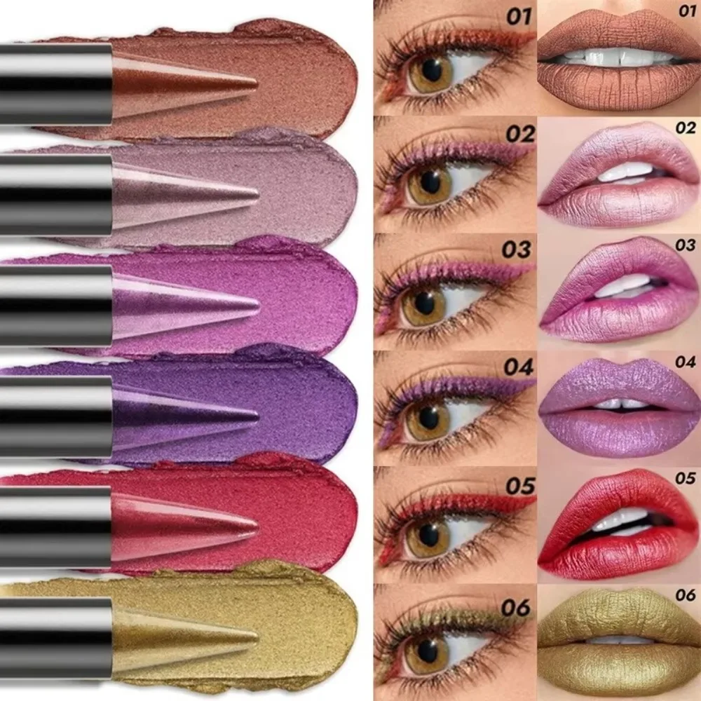 Penna per labbra affusolata a 6 colori Matita per labbra colorata a lunga durata perlescente Penna per eyeliner ombretto baco da seta facile da colorare