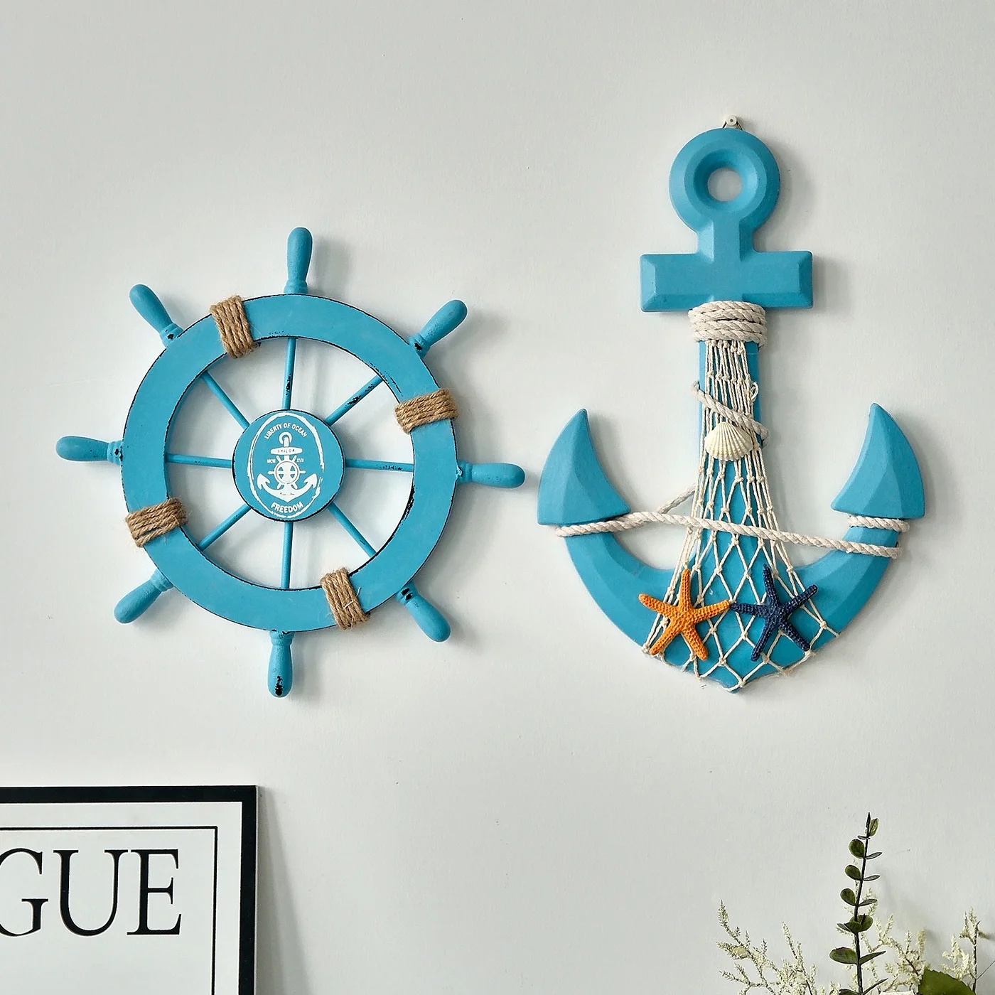 Helmsman Iron Anchor Home Decoration Mediterranean Style Ocean Theme Combination Wall Hanging Wood Crafts Rudder