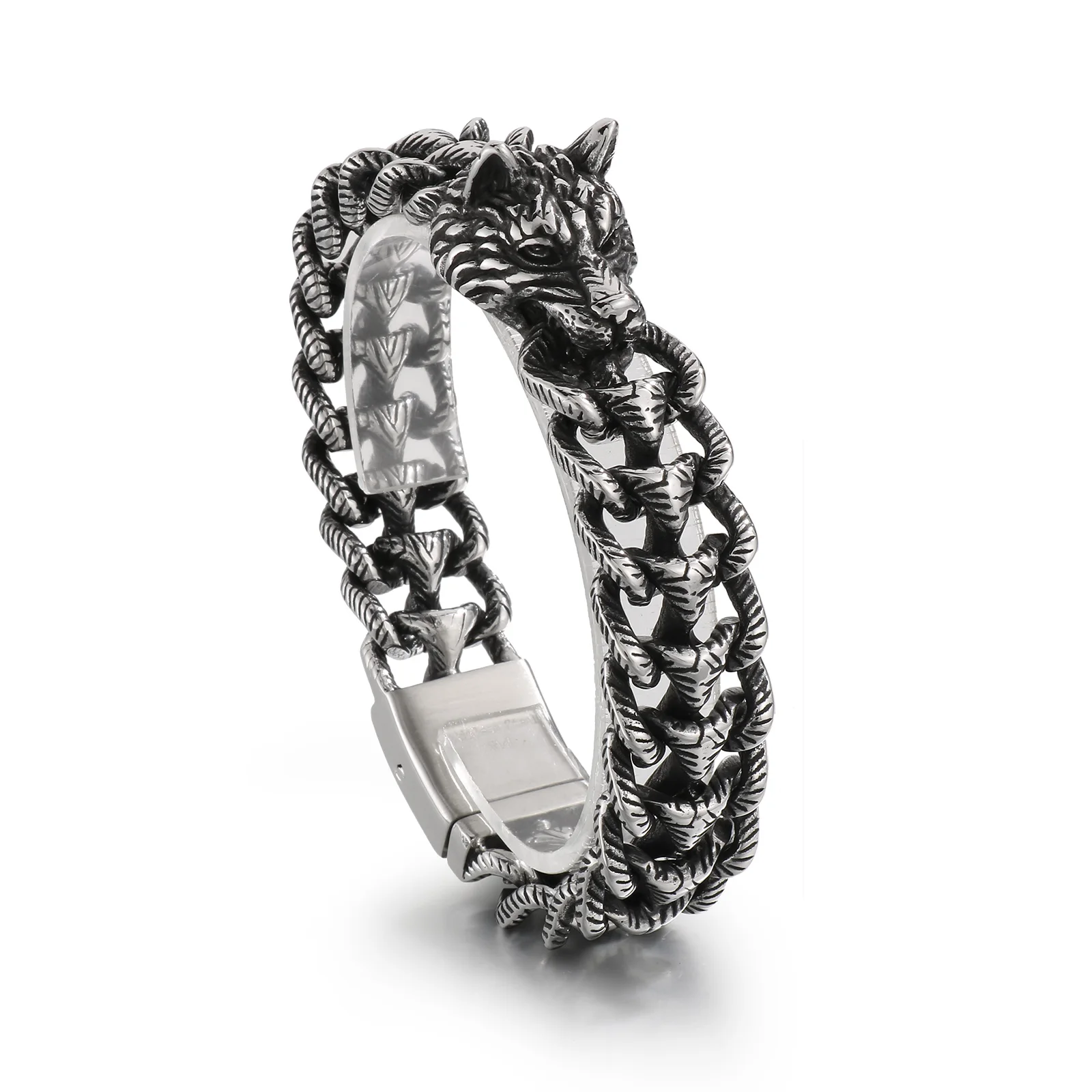 316L Stainless Steel Wolf Bracelet  For Men Mesh Weaving Punk Charm Jewelry