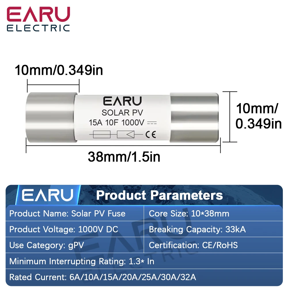EARU 1/5/10/20/30 Stück Solar DC1000V PV-Sicherung 6A 10A 15A 20A 25A 30A 32A Hochspannung für Solaranlagen Kurzschlussschutz GPV – Detail 2