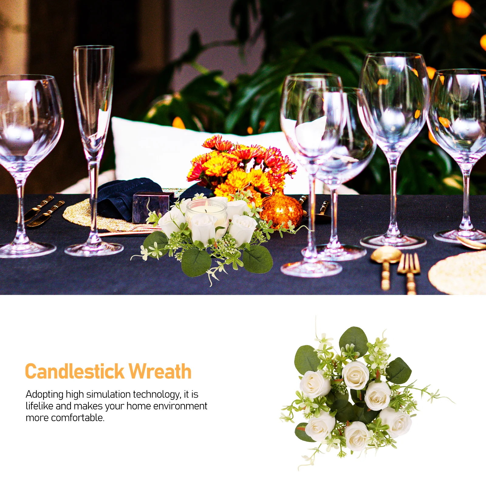 

Artificial Rose Wreath Wedding Round Table Decor Centerpiece Candlestick Rings White Door Decors Flower