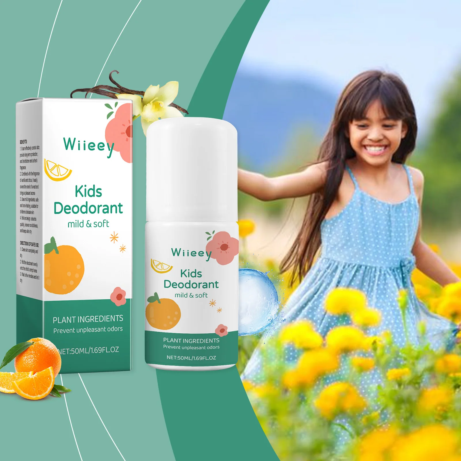 Wiieey, desodorante Natural fresco de 50ml para niños y adolescentes, desodorante sin parabenos de aluminio, regalos suaves y no irritantes