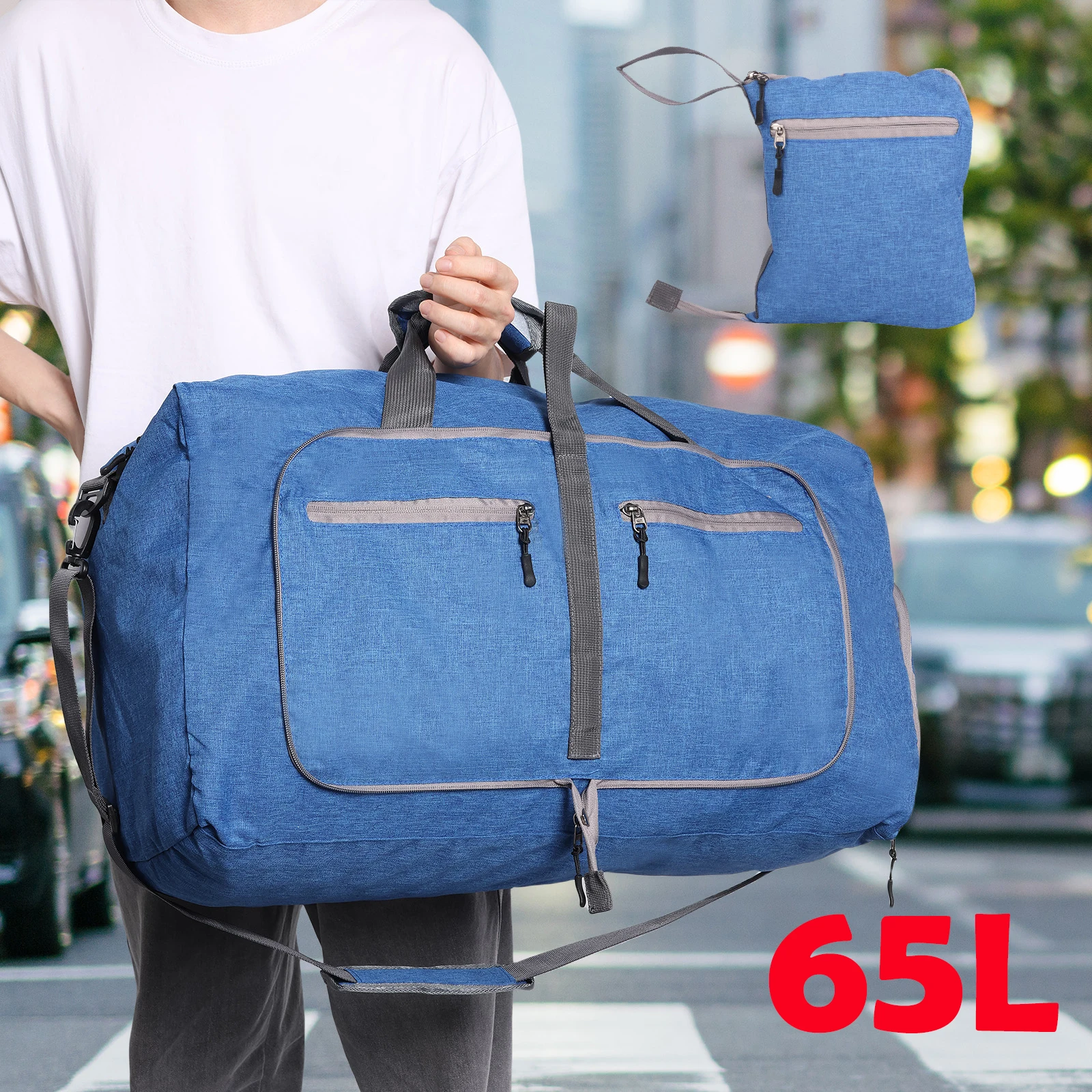 

Складная дорожная сумка 65 л, нейлоновая водонепроницаемая дорожная сумка большой вместимости для мужчин и женщин, сумка для улицы, кемпинга, рыбалки, тренажерного зала и фитнеса