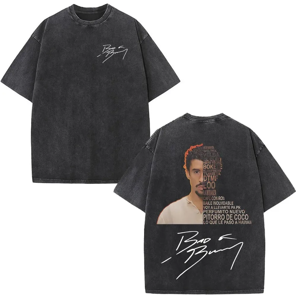 Hip Hop Fashion Men Women Trend T-shirts Washed Vintage Rapper Bad Bunny Debi Tirar Mas Fotos DTMF World Tour 2026 Merch T-shirt