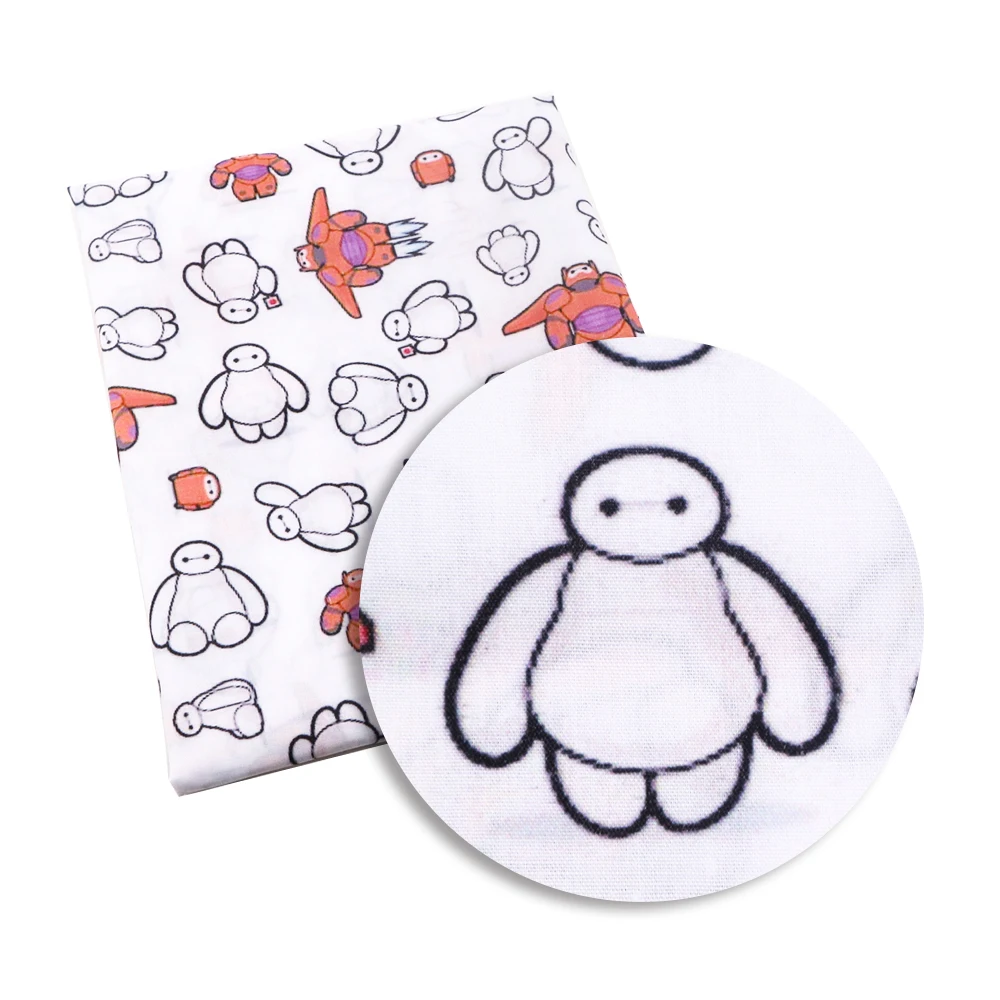 Disney Baymax 50*145ซม.พิมพ์ผ้าฝ้ายโพลีเอสเตอร์ผ้าเย็บผ้า Quilting เย็บปักถักร้อยวัสดุ DIY Handmade